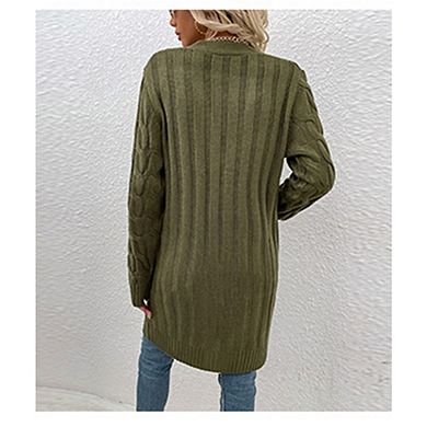 Women's Casual Long Sleeve Cable Knit Sweater Open Front Loose Outwear With Pocket