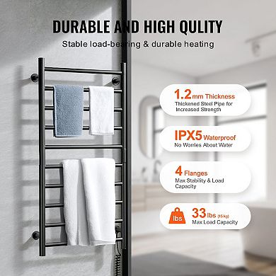 10-Bar Wall Mounted Heated Towel Rack for Bathroom Black