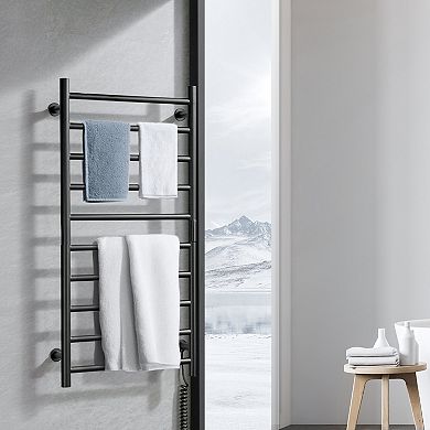 10-Bar Wall Mounted Heated Towel Rack for Bathroom Black