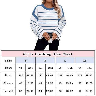 Women's Striped Drop-Shoulder Sweater Oversized Crewneck Knit Pullover