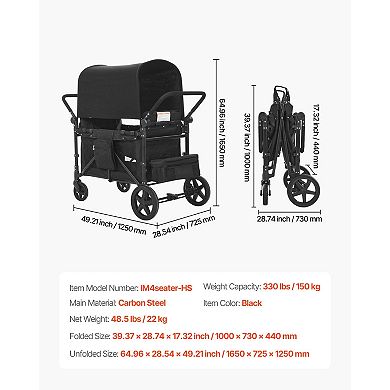 4-Wheel Pet Stroller for Small & Medium Dogs, 66 lbs Capacity, Black