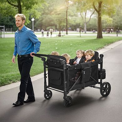 4-Wheel Pet Stroller for Small & Medium Dogs, 66 lbs Capacity, Black
