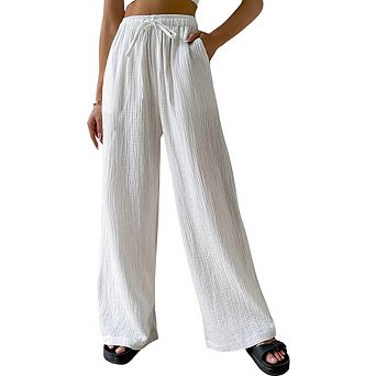 Women's Drawstring Waist Wide Leg Lounge Pants Casual Baggy Palazzo Trousers