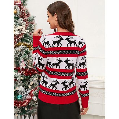 Sweaters for Women Long Sleeve Loose Cozy Knit Pullover Holiday Ugly Christmas Reindeer Sweater