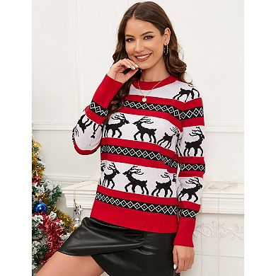 Sweaters for Women Long Sleeve Loose Cozy Knit Pullover Holiday Ugly Christmas Reindeer Sweater