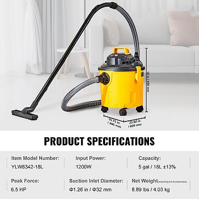 5 Gal Wet Dry Shop Vacuum 6 Peak HP with Blower and Attachments