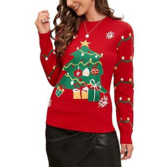 Women's Christmas Sweater Funny Christmas Tree Ugly Pullover Snowflake Long Sleeve Sweater Shirt