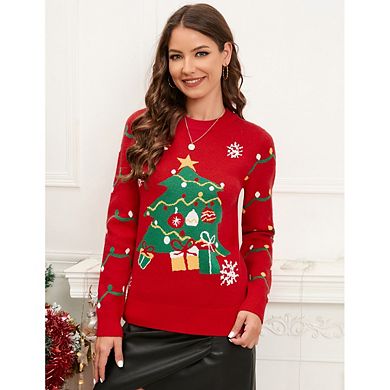 Women's Christmas Sweater Funny Christmas Tree Ugly Pullover Snowflake Long Sleeve Sweater Shirt