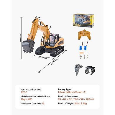3-in-1 Remote Control Excavator with Metal Shovel, 1:14 Scale for Kids