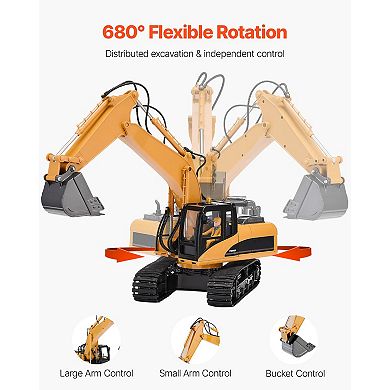 3-in-1 Remote Control Excavator with Metal Shovel, 1:14 Scale for Kids