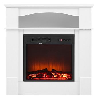 33" Freestanding Electric Fireplace Stove Heater with Mantel 1500W White
