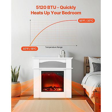 33" Freestanding Electric Fireplace Stove Heater with Mantel 1500W White