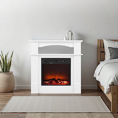 33" Freestanding Electric Fireplace Stove Heater with Mantel 1500W White
