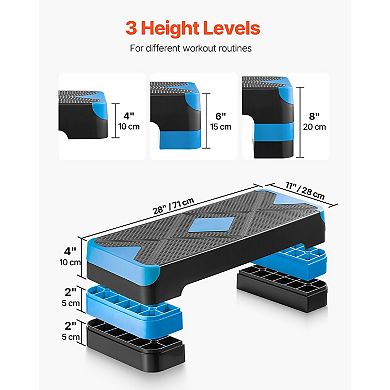 28-Inch Aerobic Step Platform, Adjustable Height with 4 Risers, Blue