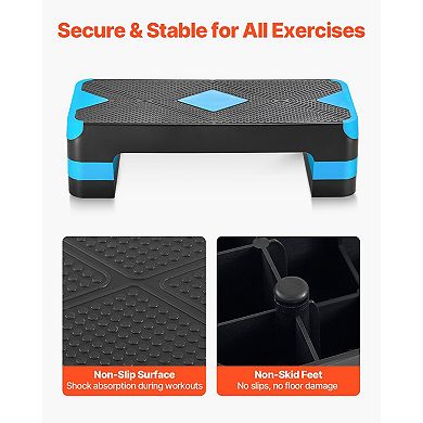 28-Inch Aerobic Step Platform, Adjustable Height with 4 Risers, Blue