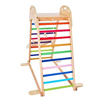 4-in-1 Wooden Indoor Jungle Gym with Climbing Rock, Slide & Gym Rings