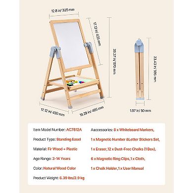2-in-1 Wooden Art Easel with Foldable Design & Dual-Sided Boards