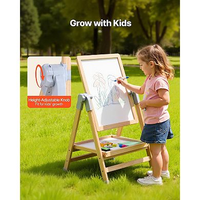 2-in-1 Wooden Art Easel with Foldable Design & Dual-Sided Boards