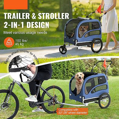 2-in-1 Dog Bike Trailer & Stroller, 66 lbs Capacity, Orange/Gray