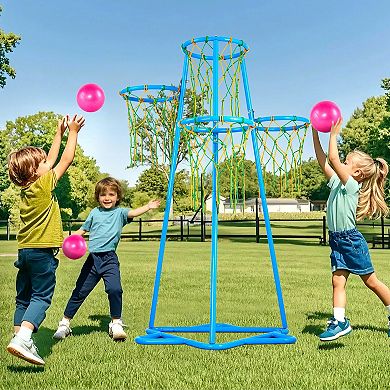 4-Hoop Kids Basketball Set with Adjustable Height & 3 Balls