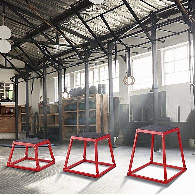 3-in-1 Plyometric Jump Box Set, 12/18/24 Inch Anti-Slip Agility Box, Red