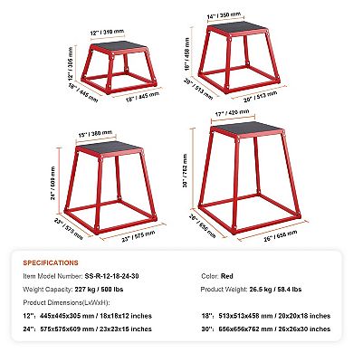 4-in-1 Plyometric Jump Box Set, 12/18/24/30 Inch Anti-Slip Agility Box, Red