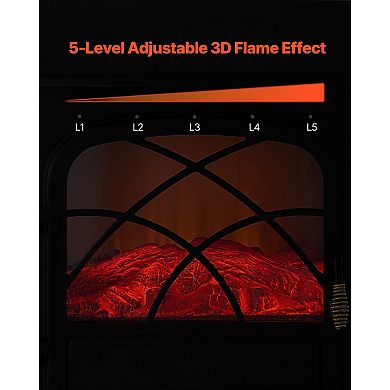 25.5" Freestanding Electric Fireplace Stove Heater 1500W with Remote Black