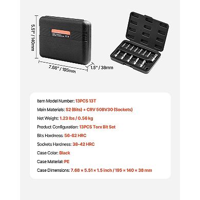 13-Piece Torx Bit Socket Set with T8-T60 Sizes & Secure Storage