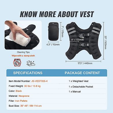 30 lbs Weighted Vest with Reflective Stripe, Adjustable for Men & Women