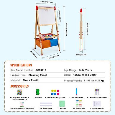 3-in-1 Wooden Art Easel with Storage Compartment & Adjustable Height