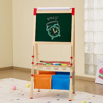 3-in-1 Wooden Art Easel with Storage Compartment & Adjustable Height