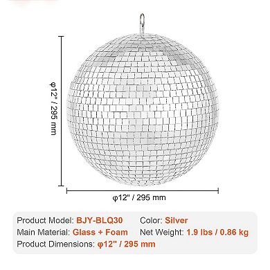12" Mirror Disco Ball Hanging Party Decoration for Dance & Events