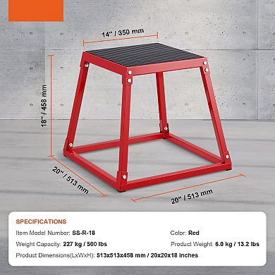 18 Inch Steel Plyometric Jump Box, Anti-Slip Fitness Platform, Red