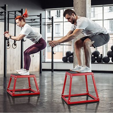 18 Inch Steel Plyometric Jump Box, Anti-Slip Fitness Platform, Red