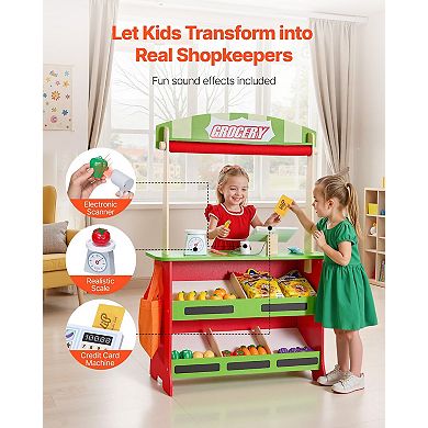 2-in-1 Wooden Puppet Theater & Grocery Store with Cash Register