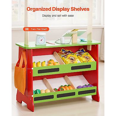 2-in-1 Wooden Puppet Theater & Grocery Store with Cash Register