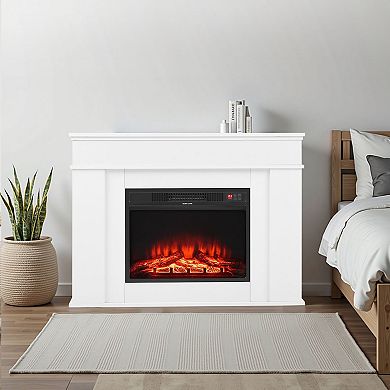 43" Freestanding Electric Fireplace Stove Heater with Mantel 1500W White