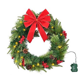 24" Pre-Lit Christmas Wreath with Pine Cones & Berries