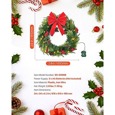 24" Pre-Lit Christmas Wreath with Pine Cones & Berries