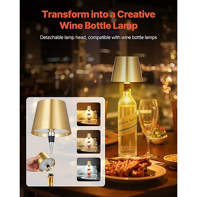 2-Pack Gold Cordless Table Lamps with Stepless Dimming & Adjustable Height