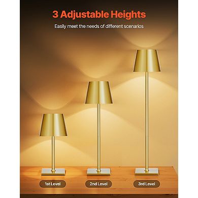 2-Pack Gold Cordless Table Lamps with Stepless Dimming & Adjustable Height