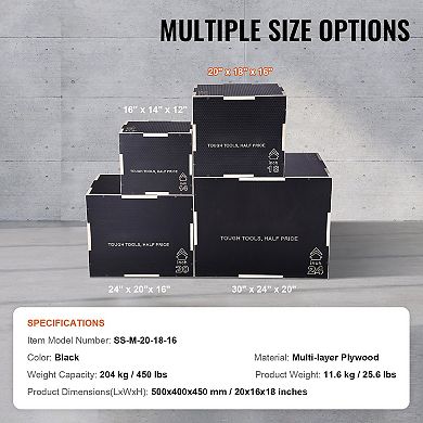 3-in-1 Plyo Jump Box 20/18/16" Wooden Agility Training Box