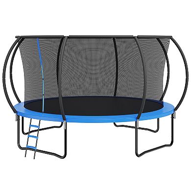 14FT Heavy Duty Trampoline with Net Ladder and Curved Poles