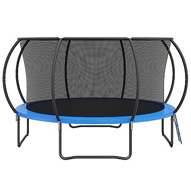 14FT Heavy Duty Trampoline with Net Ladder and Curved Poles