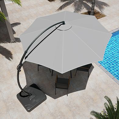 Upgraded 11FT Curvy Offset Cantilever Patio Umbrella with Base and 360 Rotation