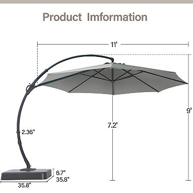 Upgraded 11FT Curvy Offset Cantilever Patio Umbrella with Base and 360 Rotation