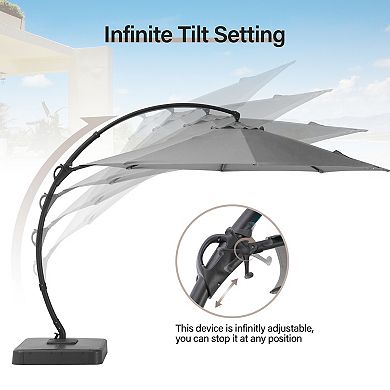 Upgraded 11FT Curvy Offset Cantilever Patio Umbrella with Base and 360 Rotation