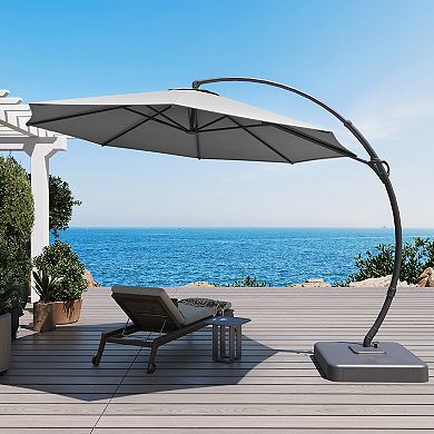Upgraded 11FT Curvy Offset Cantilever Patio Umbrella with Base and 360 Rotation