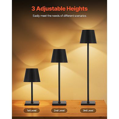 2-Pack Black Cordless Table Lamps with Detachable Lampshades