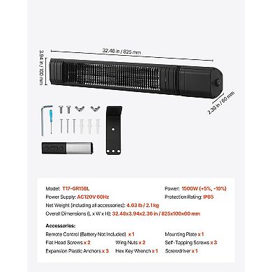 1500W Carbon Infrared Heater with 9 Power Levels & Wall Mount Option